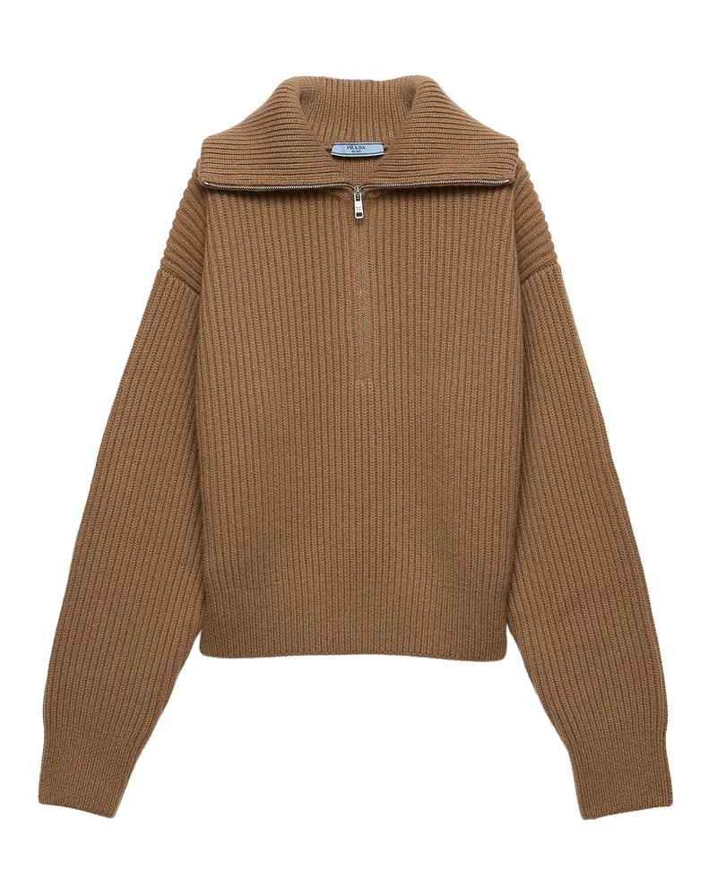 Prada Rippstrickpullover Aus Kaschmir , Damen, Kamelbraun, Größe Kamelbraun