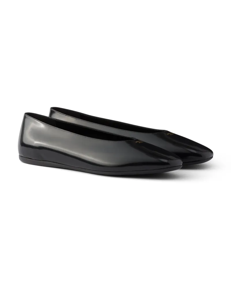 Prada Ballerinas Aus Gebürstetem Leder, Damen, Schwarz, Größe Schwarz