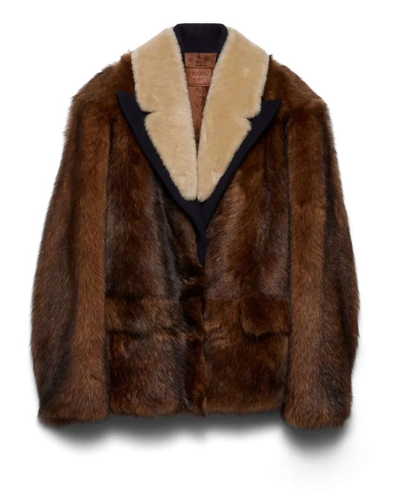 Prada Jacke Aus Lammfell, Damen, Cognac, Größe Cognac