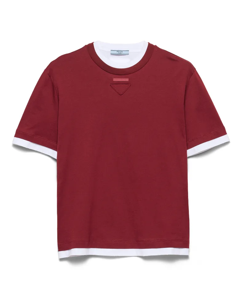 Prada T-shirt Aus Baumwoll-jersey, Damen, Amaranthrot/maisgelb, Größe Amaranthrot