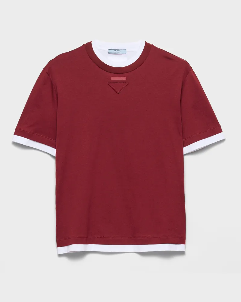 Prada T-Shirt aus Baumwoll-Jersey Amaranthrot