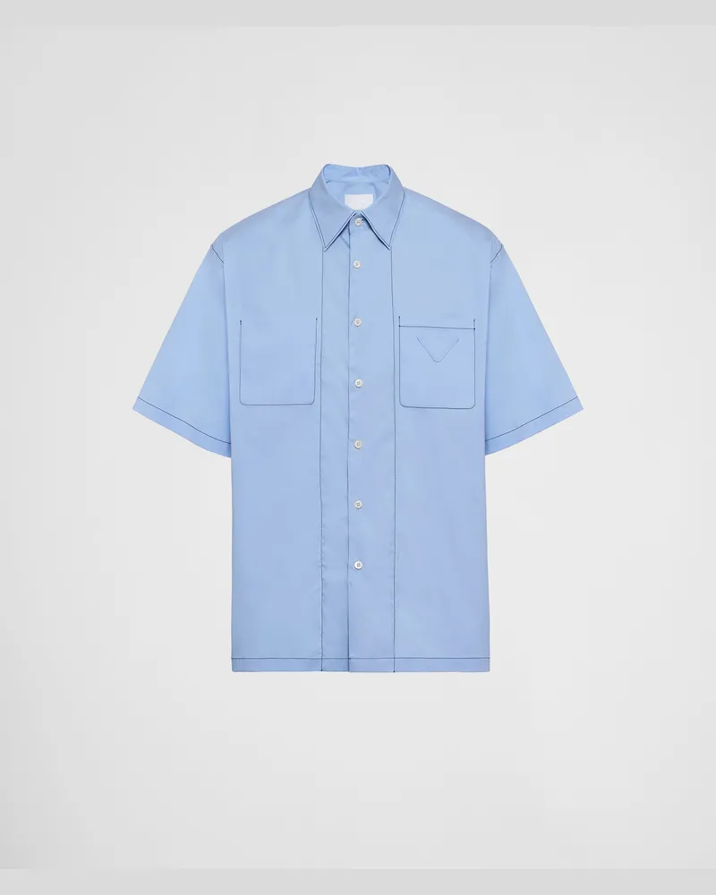 Prada Kurzärmliges Hemd aus Stretch-Baumwolle Himmelblau