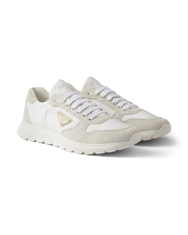 Prada Prax 2.0 Sneaker Aus Re-nylon Und Wildleder, Herren, Weiss, Größe 12 Weiss