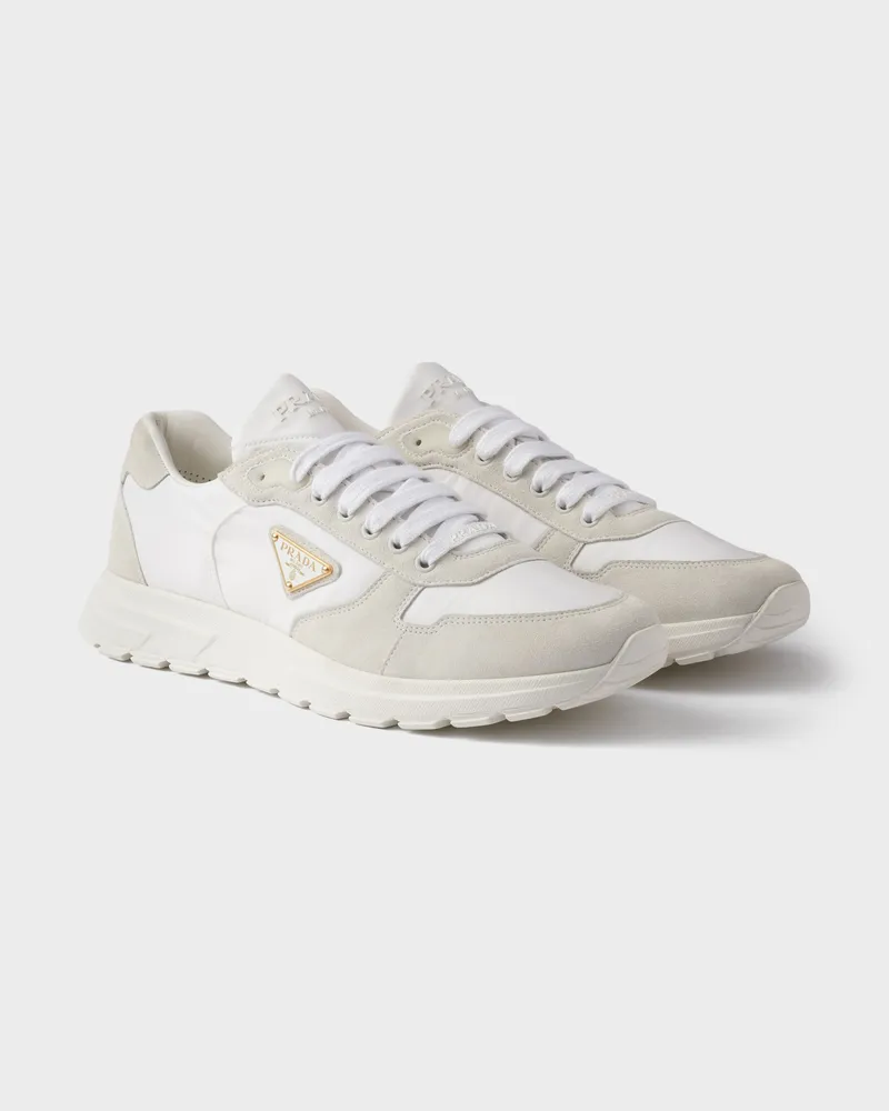 Prada PRAX 2.0 Sneaker aus Re-Nylon und Wildleder Weiss