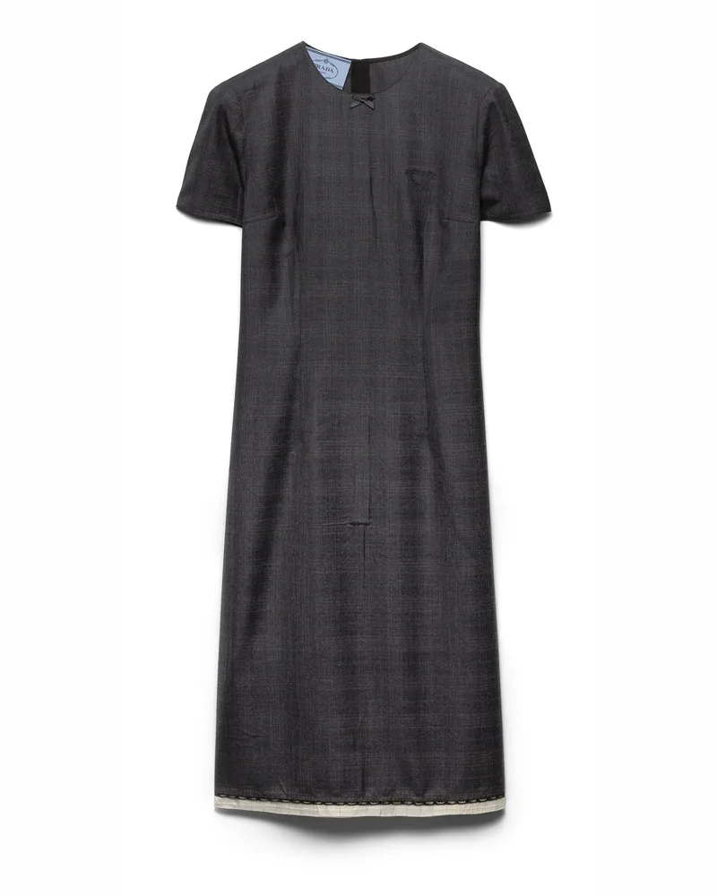 Prada Kleid Aus Karierter Wolle, Damen, Anthrazitgrau, Größe Anthrazitgrau