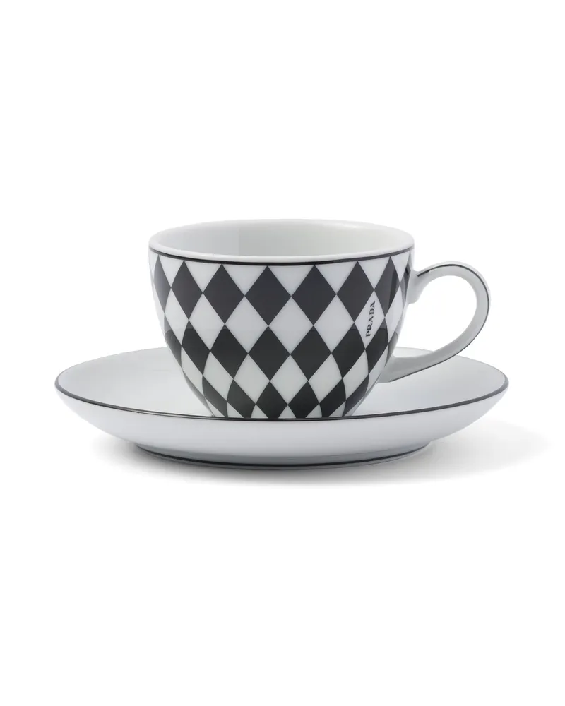Prada Set Mit Vier Espressotassen Aus Porzellan – Checkerboard, , Weiss/schwarz Weiss