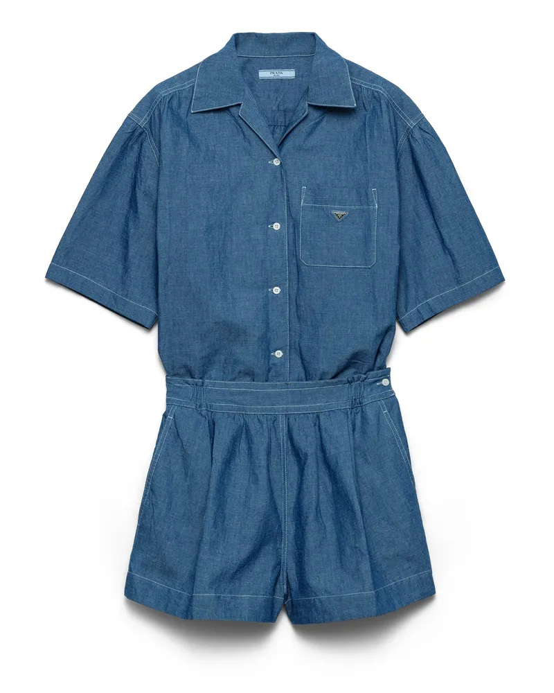 Prada Jumpsuit Aus Chambray, Damen, Hellblau, Größe Hellblau