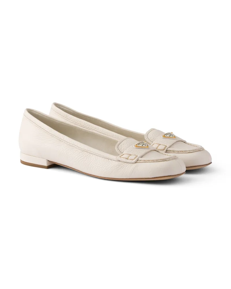 Prada Loafer Aus Leder, Damen, Kalkweiss, Größe Kalkweiss