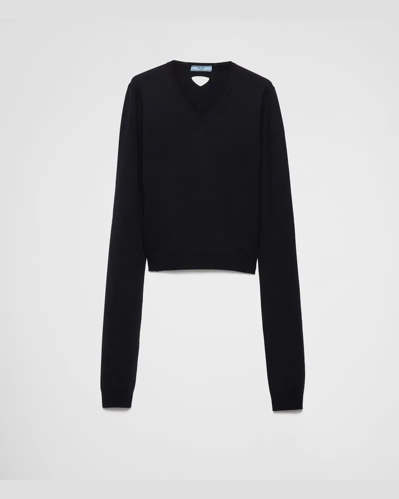 Prada Pullover aus Wolle mit V-Ausschnitt Blau