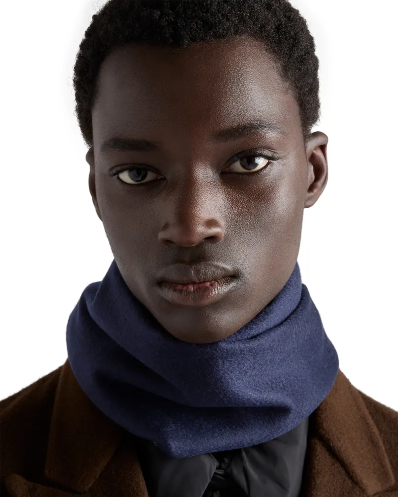 Prada Schal Aus Kaschmir-doppelgewebe, Herren, Blau/camel Blau