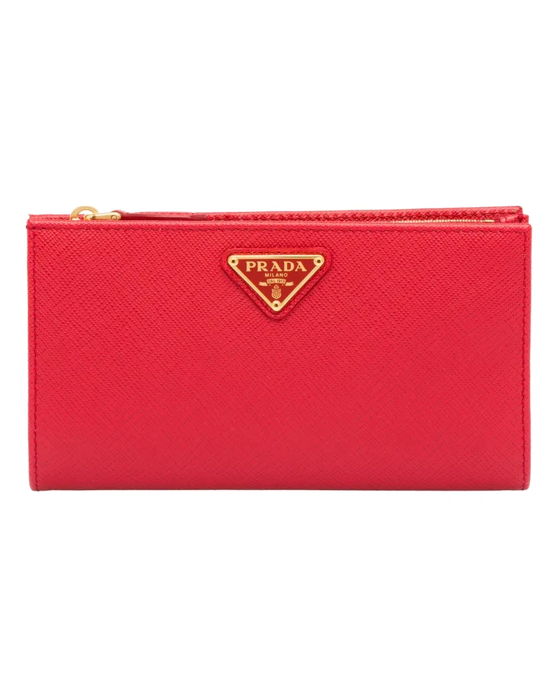 Prada Portemonnaie Aus Saffiano-leder, Damen, Feuerrot Feuerrot