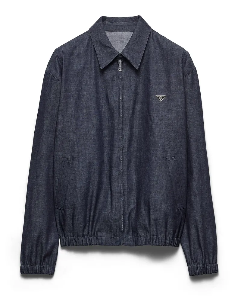 Prada Blousonjacke Aus Chambray-denim Mit Reißverschluss, Herren, Blau, Größe Blau