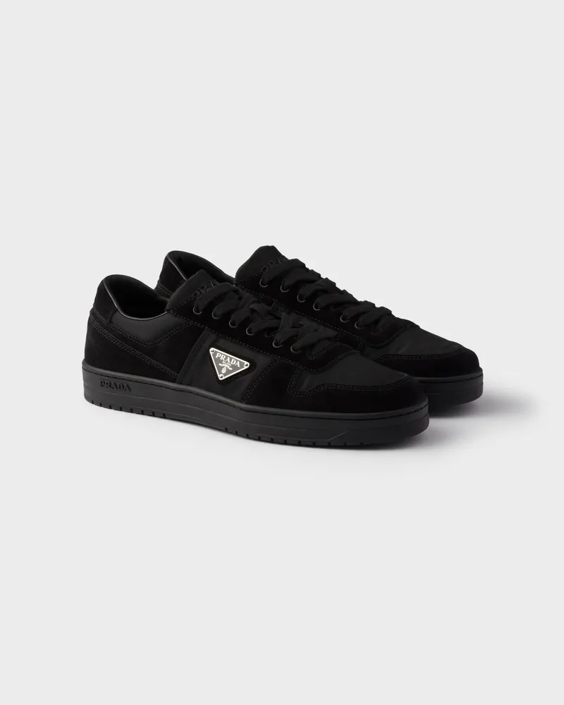 Prada Sneaker aus Re-Nylon und Veloursleder Schwarz