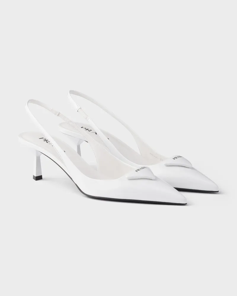 Prada Slingback-Pumps aus Lackleder Weiss
