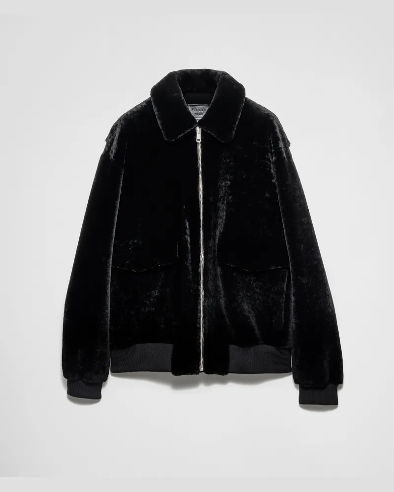 Prada Bomberjacke aus Lammfell Schwarz