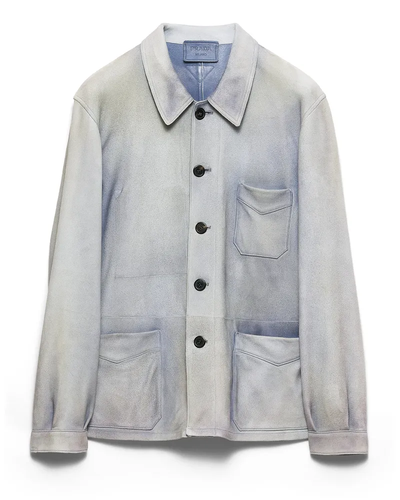 Prada Cabanjacke Aus Wildleder, Herren, Himmelblau, Größe Himmelblau