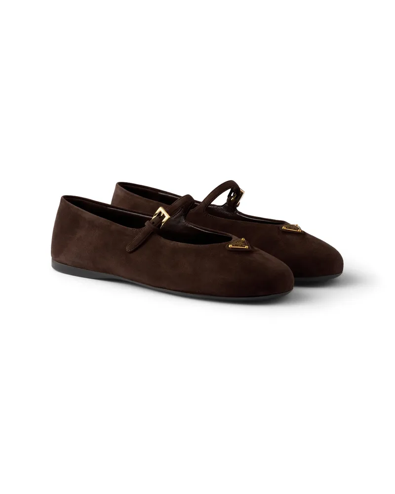 Prada Ballerinas Aus Wildleder, Damen, Dunkelbraun, Größe Dunkelbraun