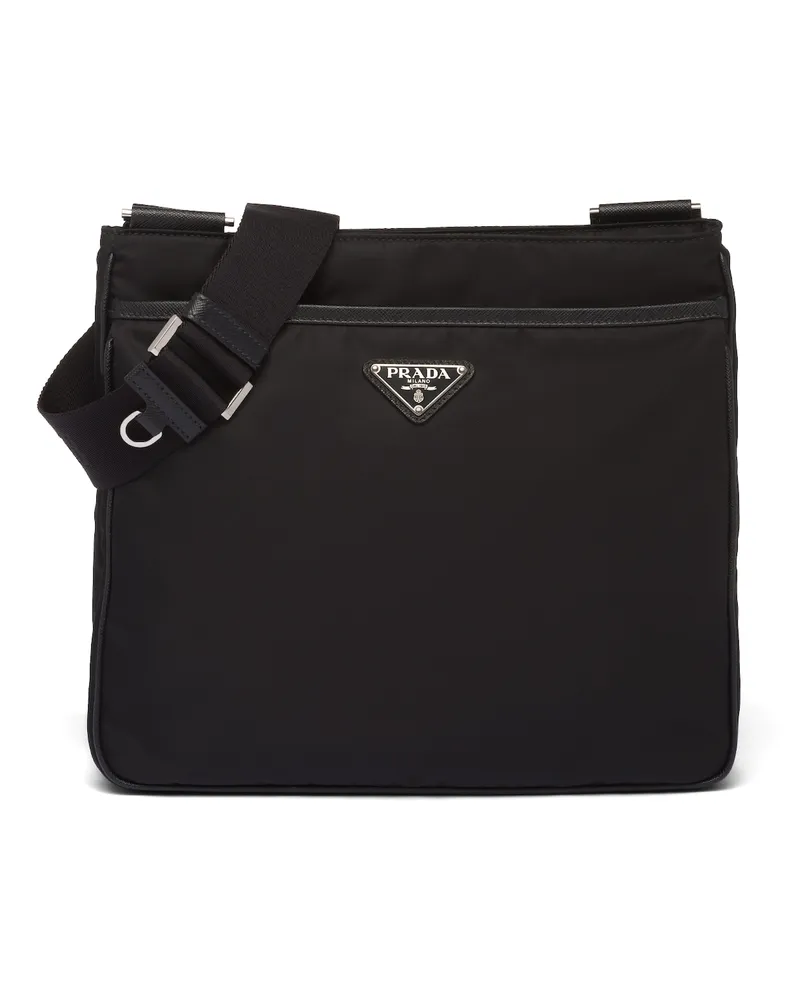 Prada Schultertasche Aus Re-nylon Und Saffiano, Herren, Schwarz Schwarz