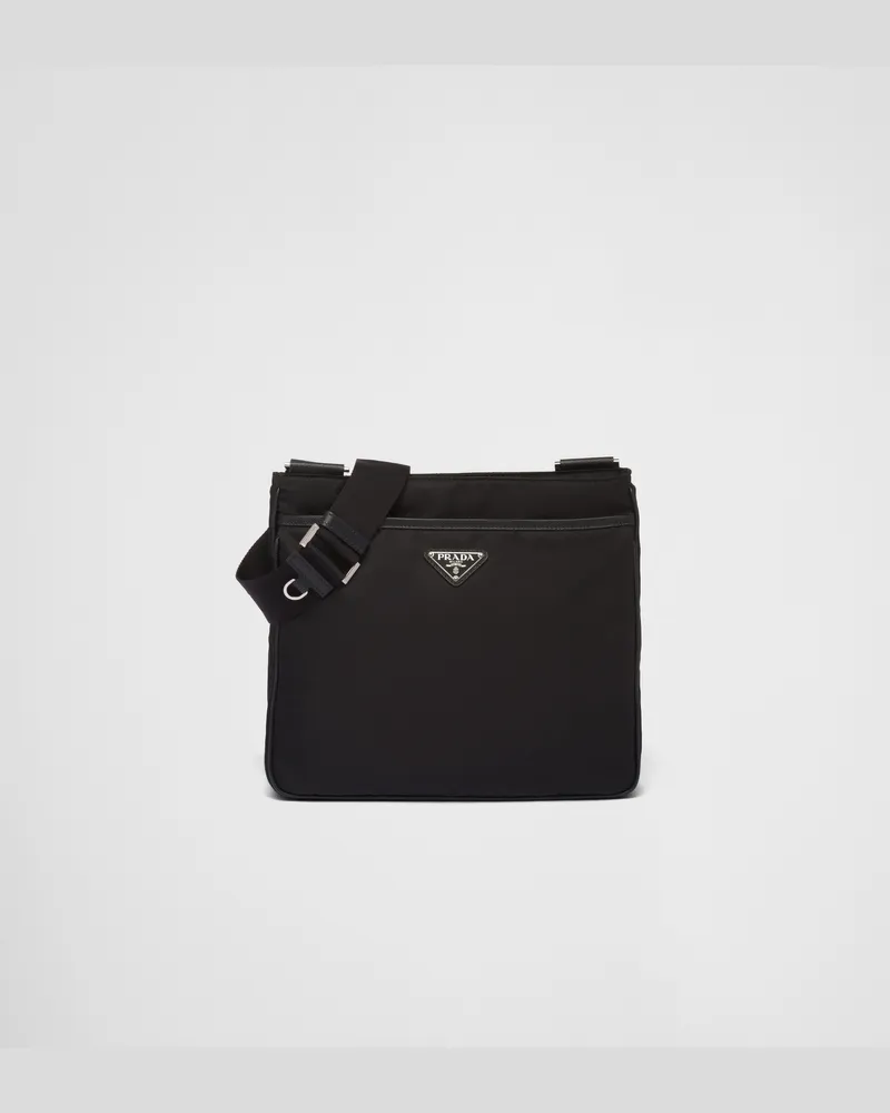 Prada Schultertasche Aus Re-nylon Und Saffiano, Herren, Schwarz Schwarz