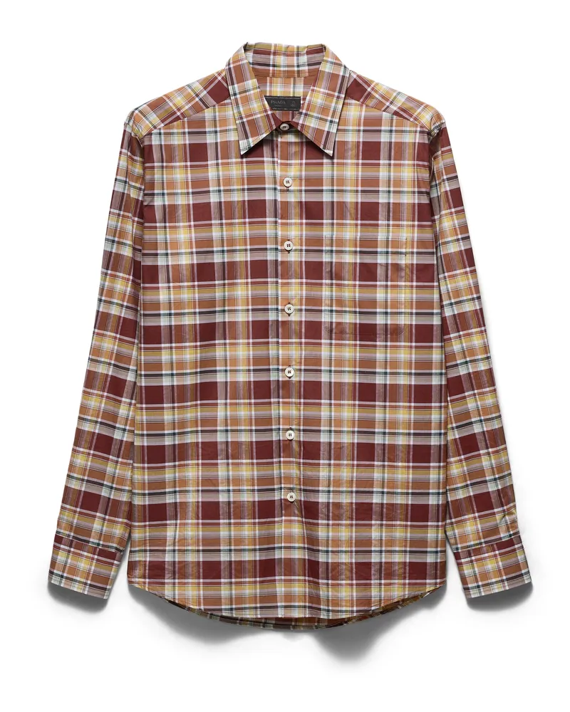 Prada Kariertes Hemd Aus Baumwolle, Herren, Tabak/topas, Größe Tabak