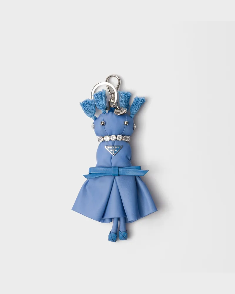 Prada Teddy-Schlüsselanhänger aus Re-Nylon Hellblau
