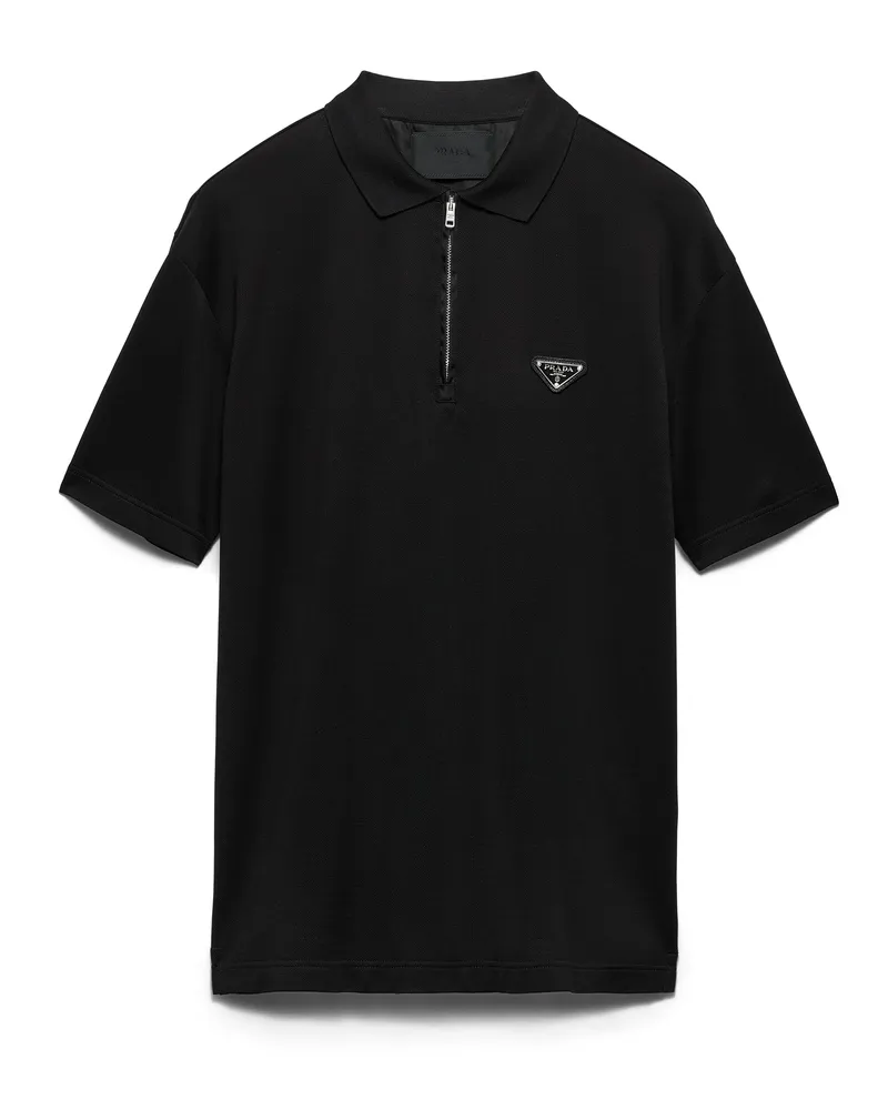 Prada Poloshirt Aus Piqué Mit Details Aus Re-nylon, Herren, Schwarz, Größe Schwarz