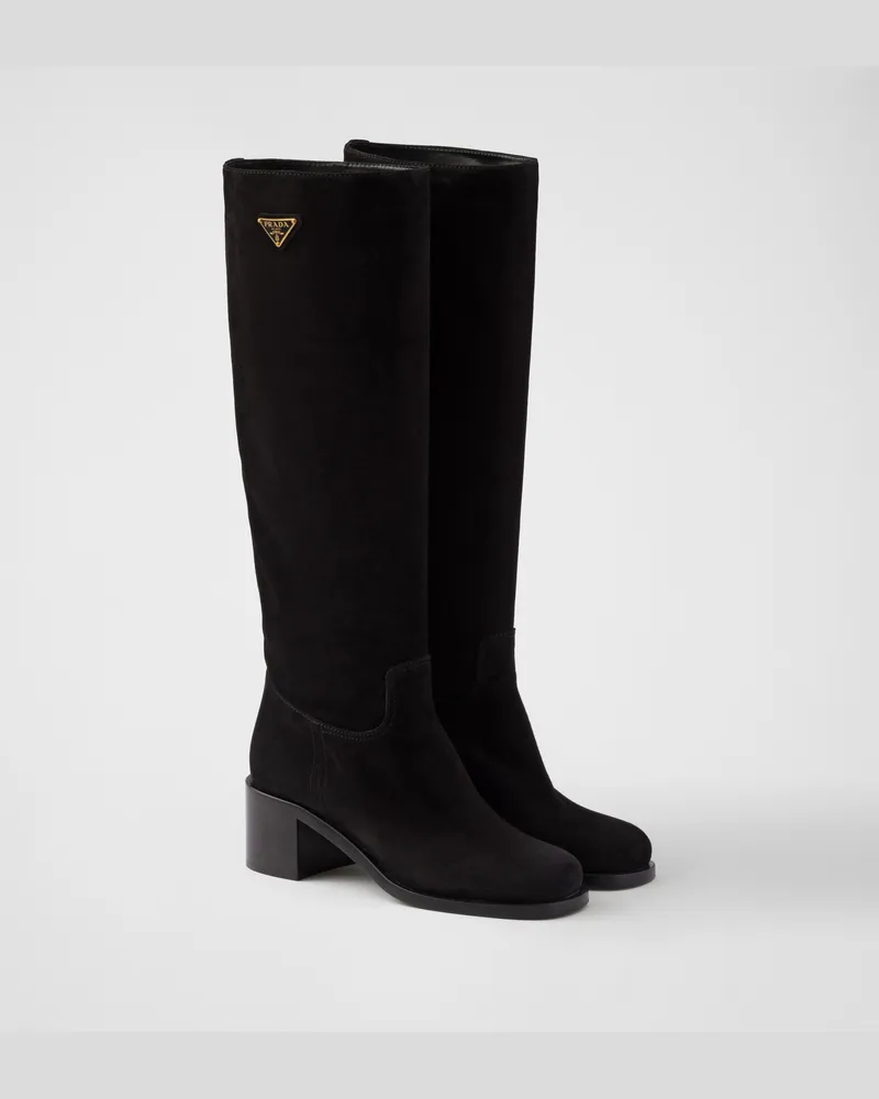 Prada Stiefel aus Wildleder Schwarz
