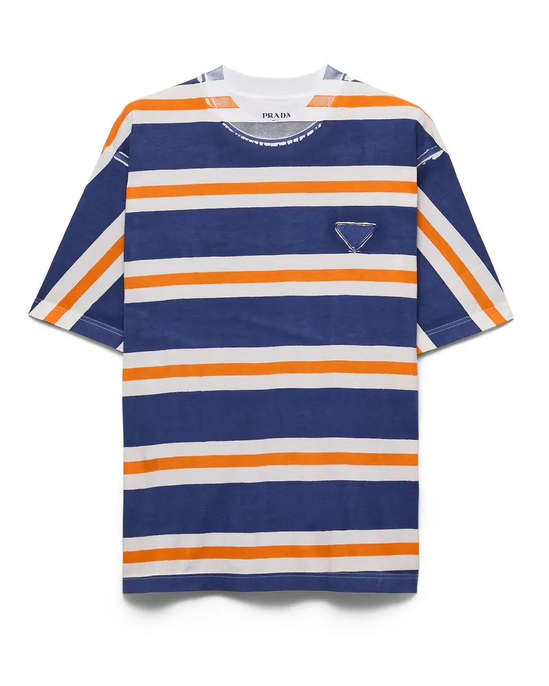 Prada T-shirt Aus Bedruckter Baumwolle, Herren, Tinte/orange, Größe Tinte