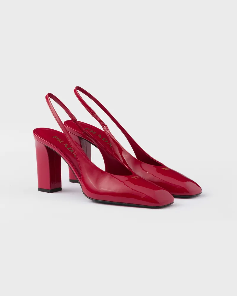 Prada Slingback-Pumps aus Lackleder Kirschrot