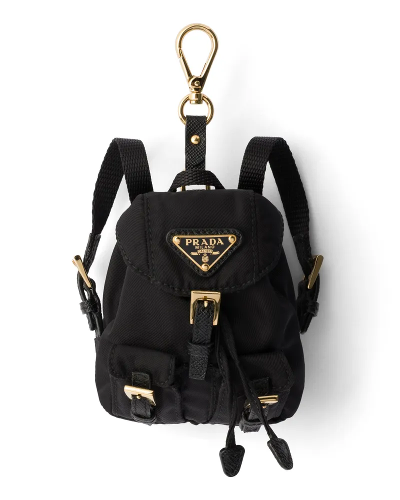 Prada Mini-icon-schlüsselanhänger Aus Re-nylon, Damen, Schwarz Schwarz