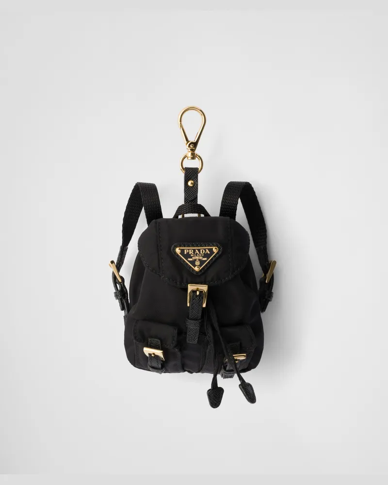 Prada Ikonischer Mini-Taschenanhänger aus Re-Nylon Schwarz
