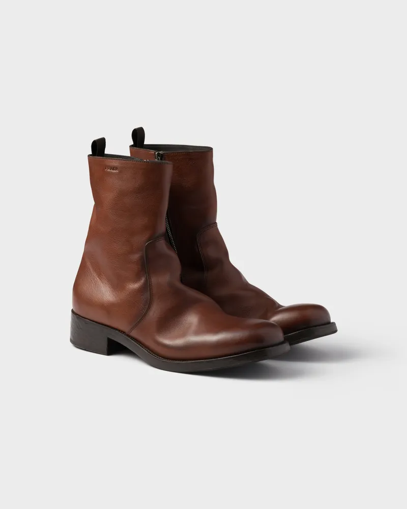 Prada Stiefel aus Leder mit Reißverschluss Kakaobraun