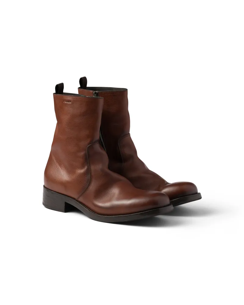 Prada Stiefel Aus Leder Mit Reißverschluss, Herren, Kakaobraun, Größe 11,5 Kakaobraun