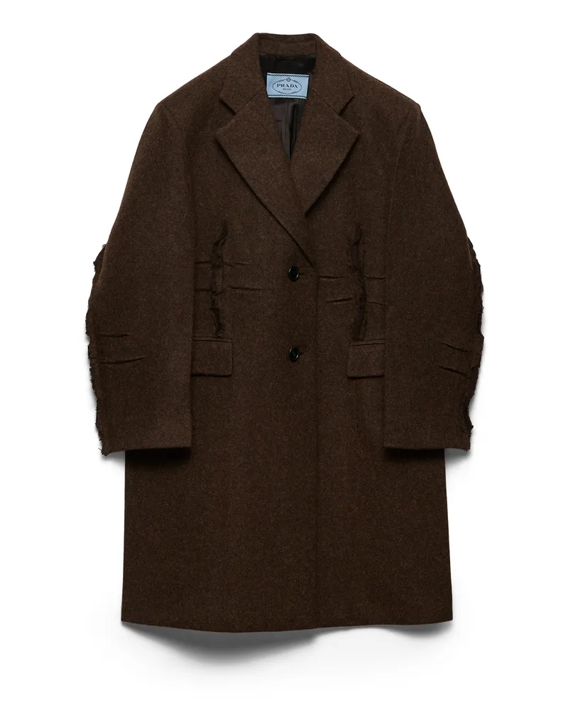 Prada Einreihiger Mantel Aus Shetlandwolle, Damen, Ebenholz, Größe Ebenholz
