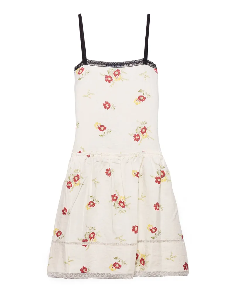 Prada Besticktes Minikleid Aus Leinenmischgewebe Mit Blumenmotiv, Damen, Rubinrot, Größe Rubinrot