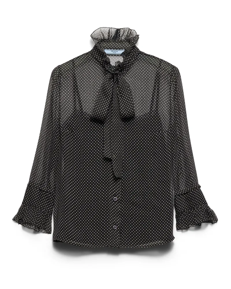 Prada Hemd Aus Seiden-chiffon Mit Punktmuster, Damen, Schwarz, Größe Schwarz