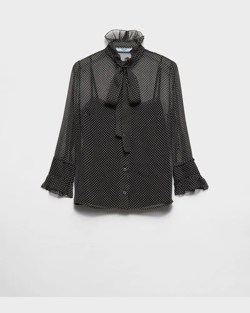 Prada Hemd aus Seiden-Chiffon mit Punktmuster Schwarz