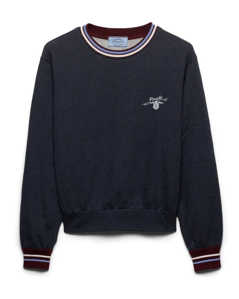 Prada Rundhals-sweatshirt Aus Baumwollfleece, Damen, Marineblau Meliert, Größe Marineblau