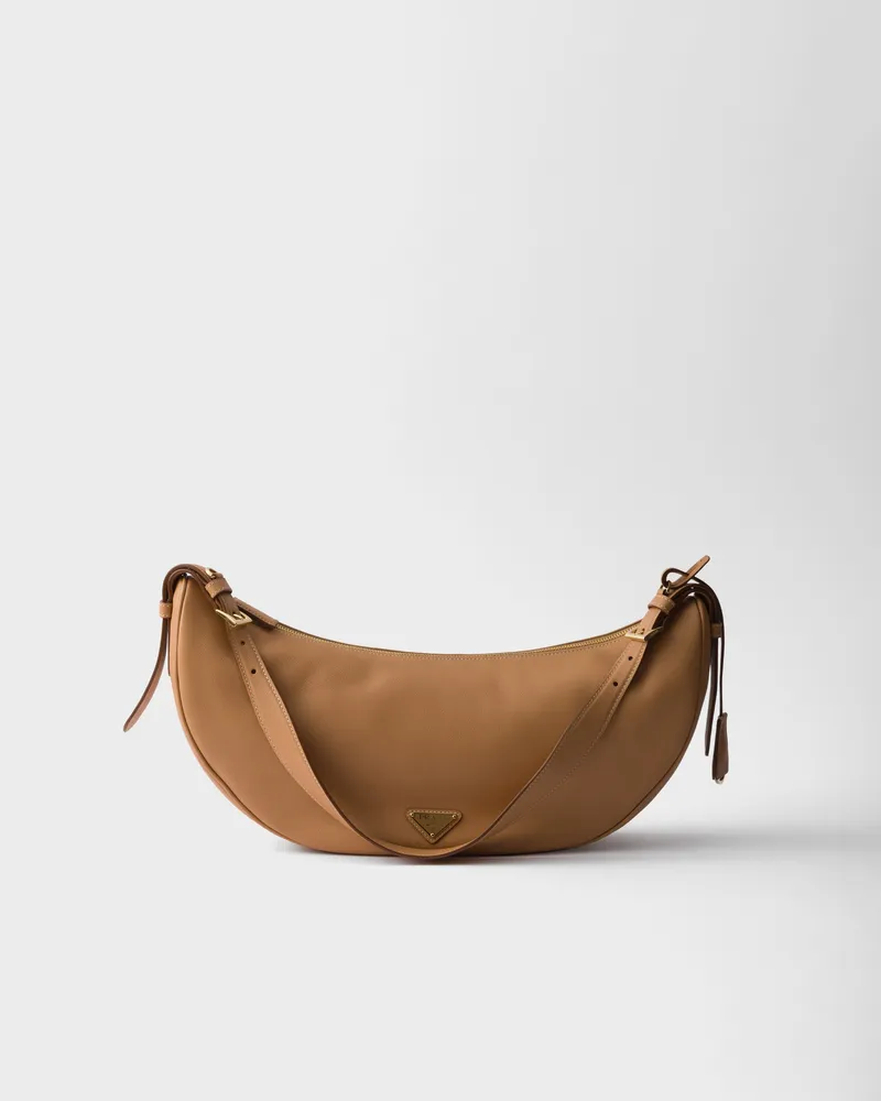 Prada Demi-lune Große Schultertasche aus Leder Natur