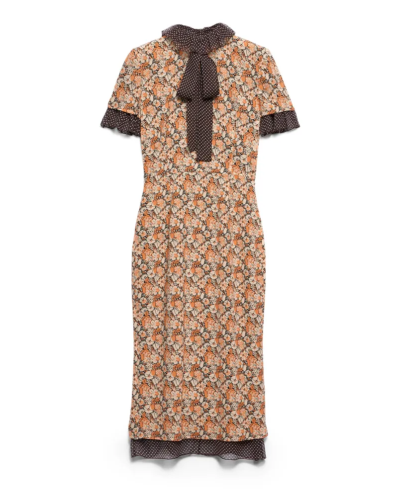 Prada Kleid Aus Bedrucktem Georgette, Damen, Aprikose, Größe Aprikose
