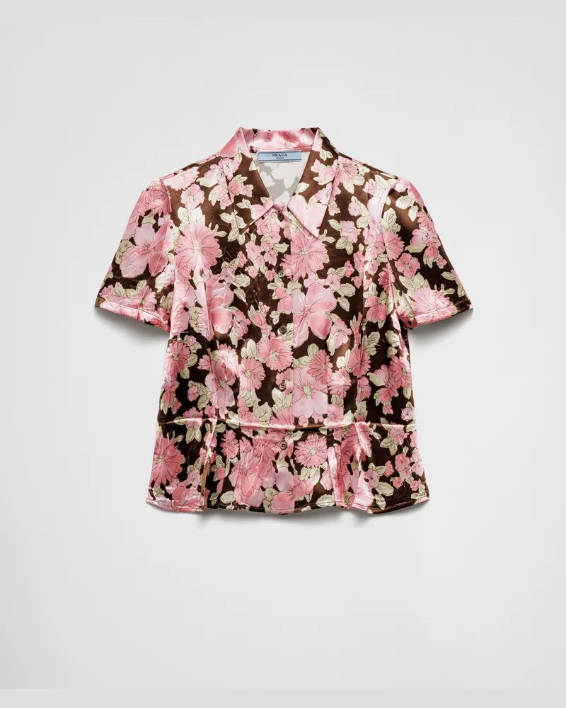 Prada Hemd aus Satin mit Blumen-Print Ebenholz