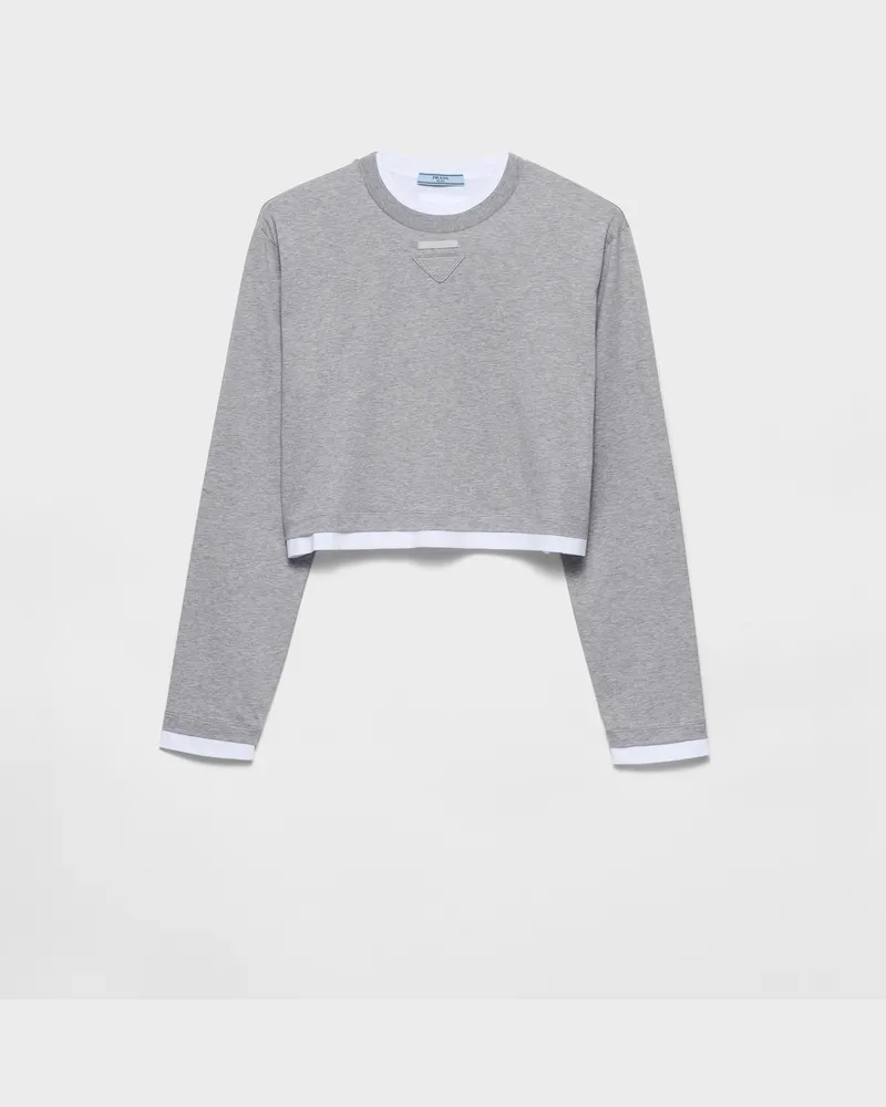 Prada Langarm-T-Shirt aus Baumwoll-Jersey Grau