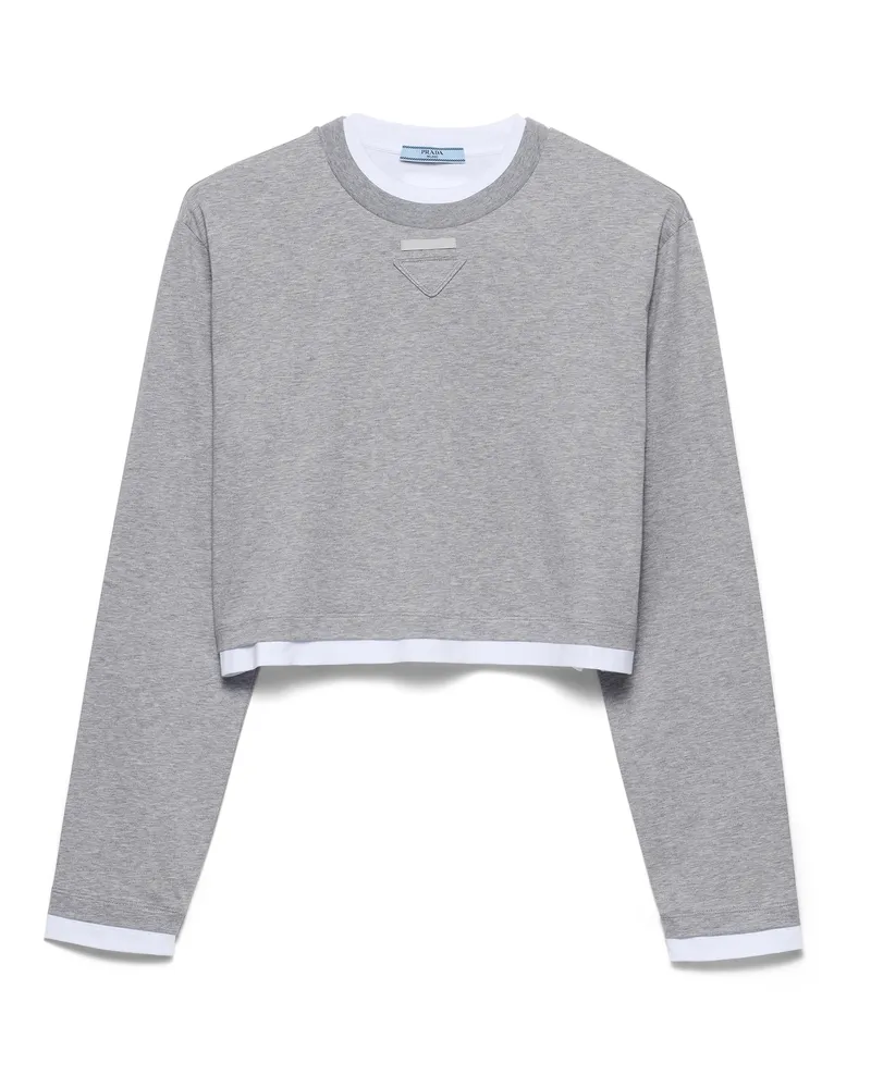 Prada Langarm-t-shirt Aus Baumwoll-jersey, Damen, Grau, Größe Grau