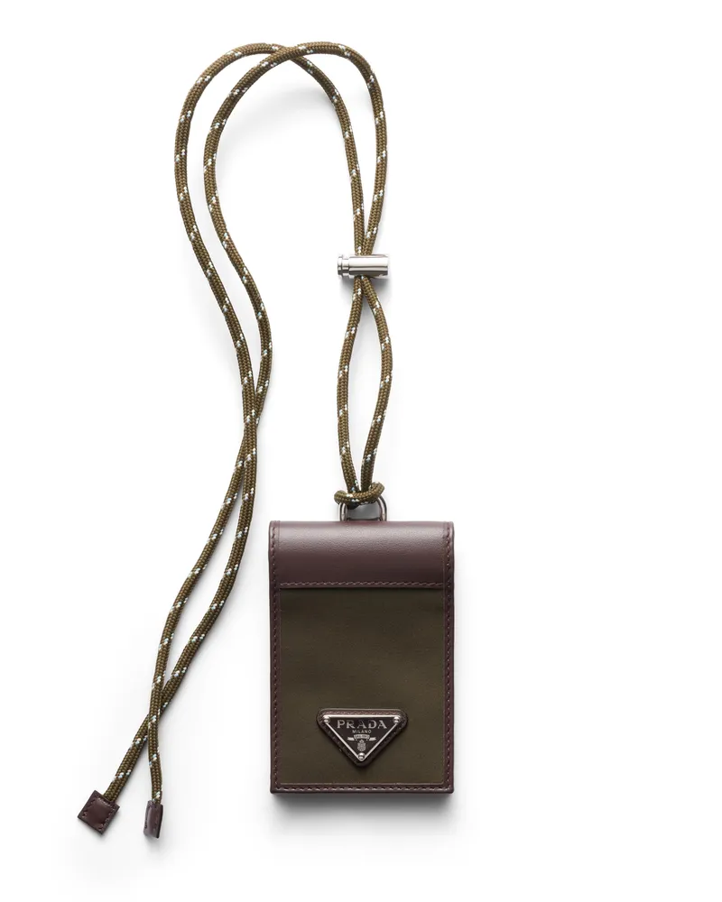 Prada Speedrock Kartenetui Aus Re-nylon Und Leder Mit Riemen, Herren, Selva Grün Selva
