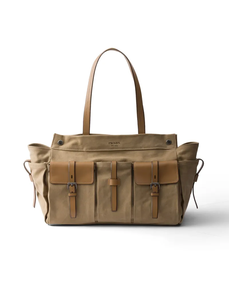 Prada Route Tote Bag Aus Canvas Und Leder, Herren, Khaki Khaki