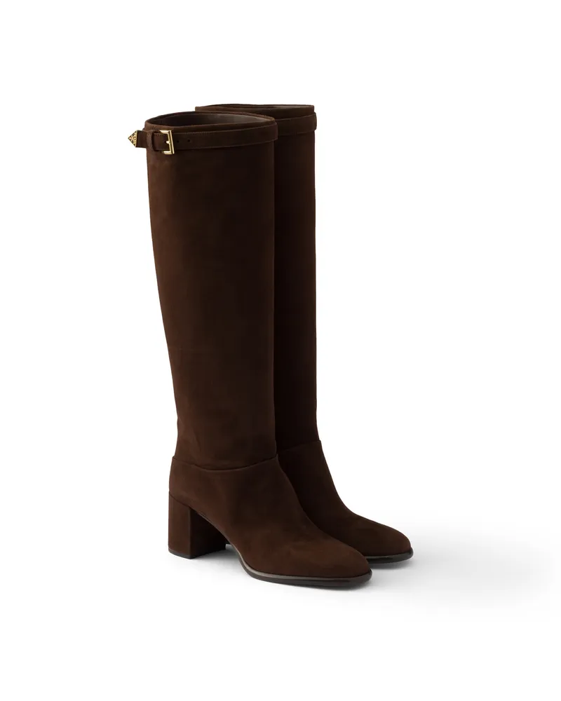 Prada Stiefel Aus Wildleder, Damen, Dunkelbraun, Größe Dunkelbraun