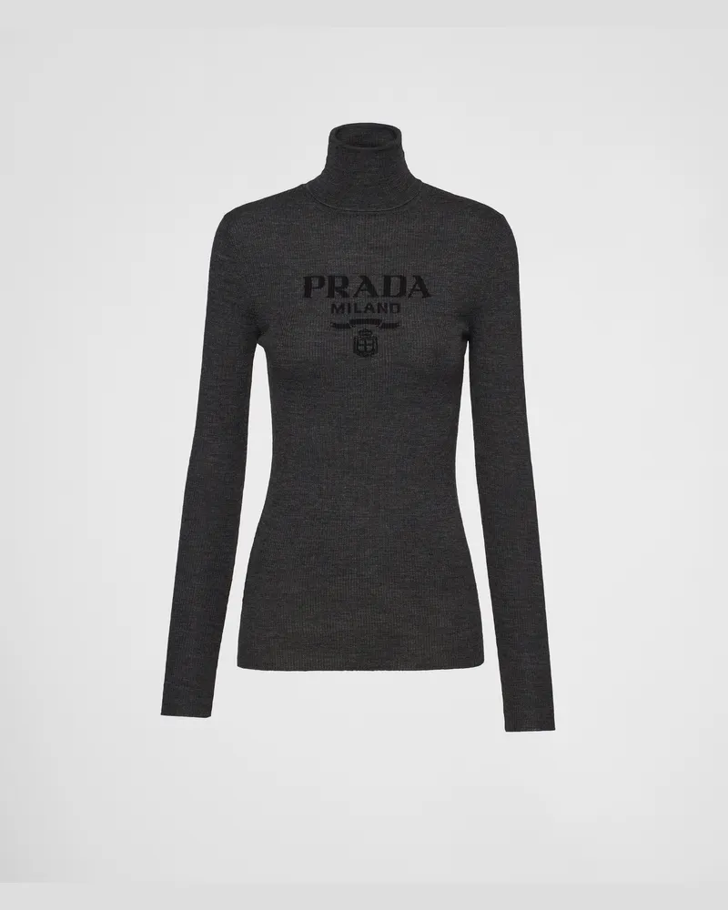 Prada Rollkragenpullover aus Superfine-Wool Anthrazitgrau