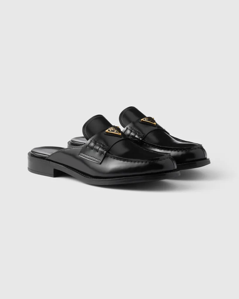 Prada Mules aus gebürstetem Leder Schwarz