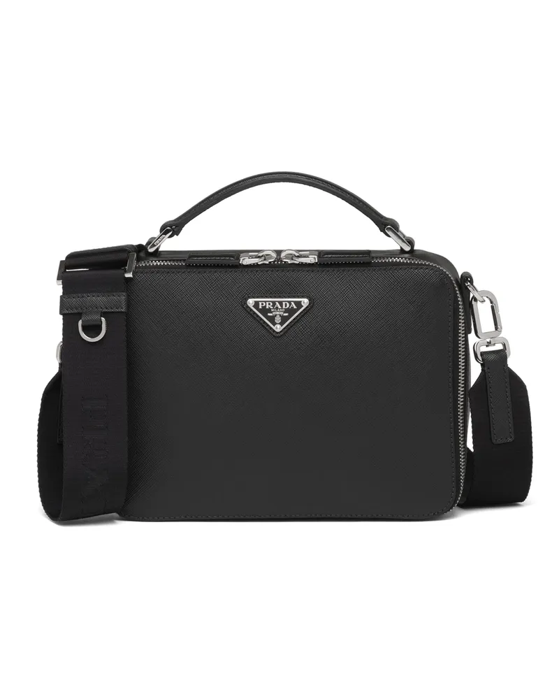 Prada Brique Tasche Aus Saffiano-leder, Herren, Schwarz Schwarz
