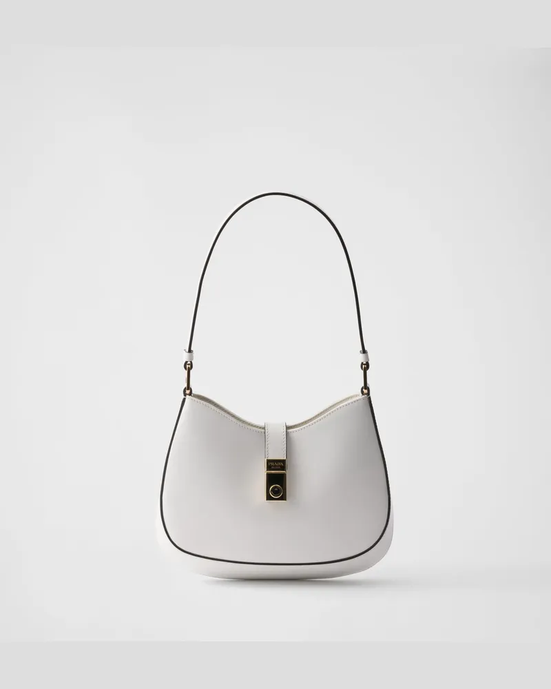 Prada Cleo Schultertasche aus gebürstetem Leder mit Schließe Weiss